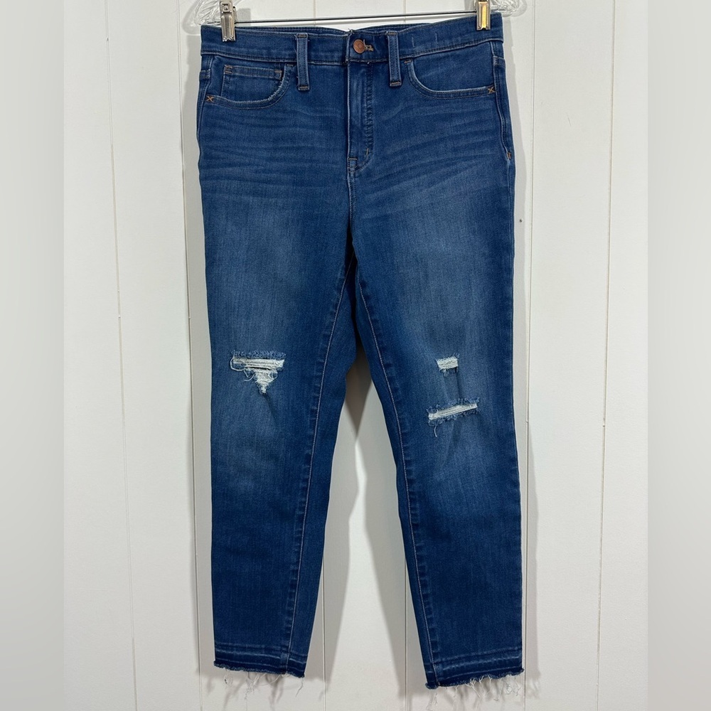 Madewell Jeans Women Sz 28 Blue Skinny 10” High Rise Stretch Raw Hem Distressed